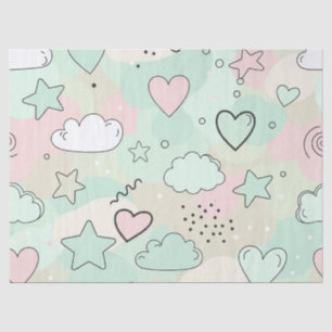 Pastel Hearts & Clouds Watercolor Dream (9) Tissue Paper