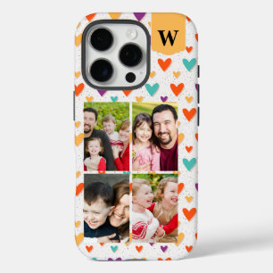 Pastel Hearts Custom Monogram 4-Photos  iPhone 16 Pro Case