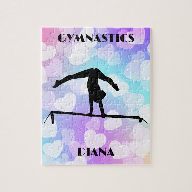 Pastel Hearts GYMNASTICS PUZZLE Personalized (Vertical)