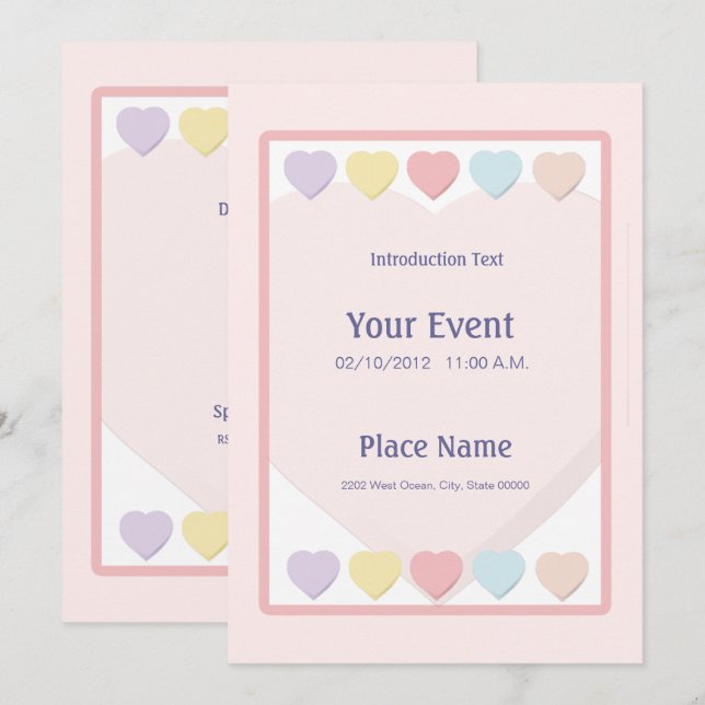 Pastel Hearts Invitation (Front/Back)