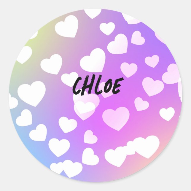 Pastel Hearts KIDS STICKERS Personalized. (Front)