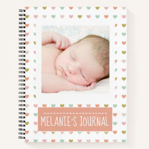 Pastel Hearts Pattern Custom Baby Photo Notebook