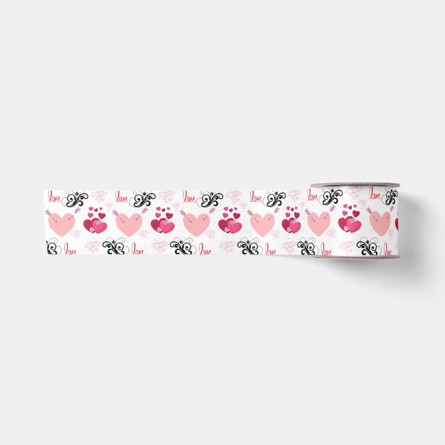 Pastel Hearts Pattern Satin Ribbon (Front)