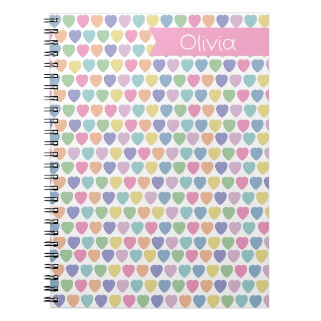 Pastel Hearts Personalized Notebook – Custom Name  (Front)
