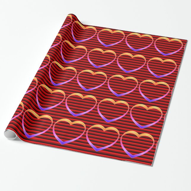 Pastel Hearts Stripe Wrapping Paper (Unrolled)