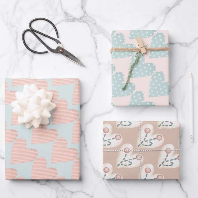 Pastel Hearts Valentines Wrapping Paper Sheet (Front)