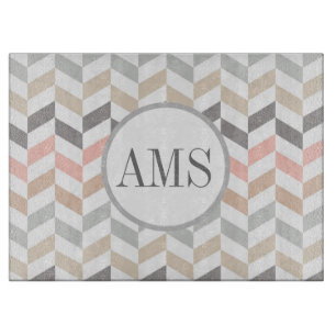 Pastel Herringbone Monogram   Cutting Board