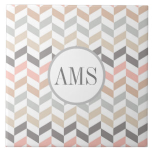 Pastel Herringbone Monogram Personalized Tile