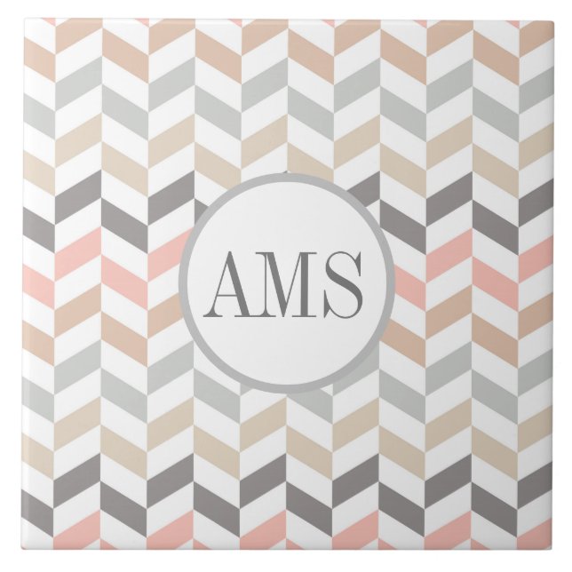 Pastel Herringbone Monogram Personalized  Tile (Front)