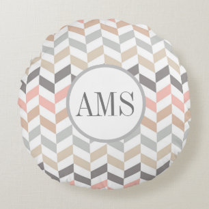 Pastel Herringbone Monogram  Round Pillow