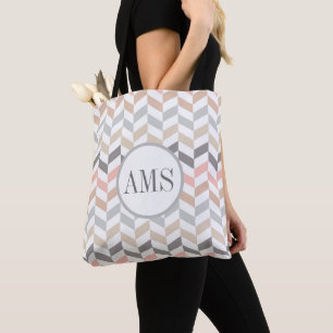 Pastel Herringbone Monogram  Tote Bag