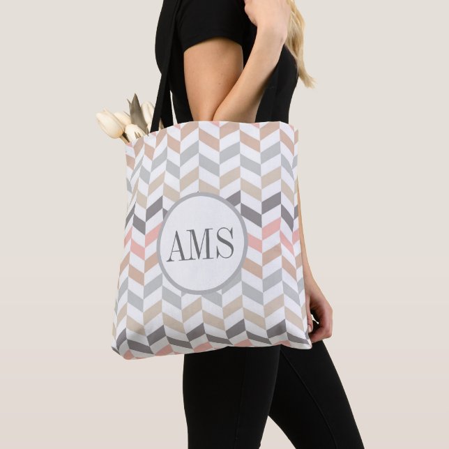 Pastel Herringbone Monogram  Tote Bag (Close Up)