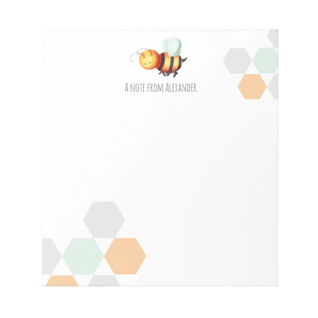 Pastel Hexagons and Honey Bee Personalized Notepad (Front)
