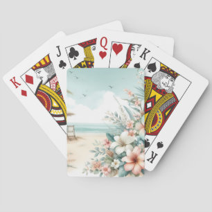 PASTEL HIBISCUS FLOWERS ON THE BEACH PLAYING CARDS