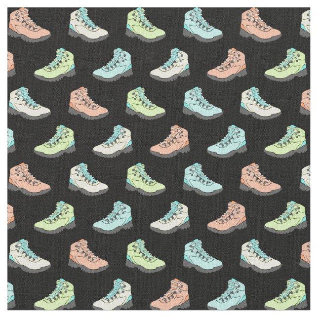Pastel Hiking Boots on Black Patterned Fabric (Close Up)