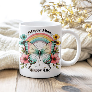 Pastel Hippie "Happy Mind Happy Life" Coffee Mug