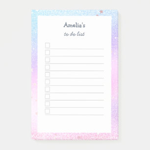 Pastel Holographic Glitter Stars Lined To Do List Post-it Notes