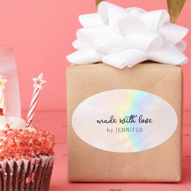 Pastel Holographic Rainbow  Oval Sticker (Party)