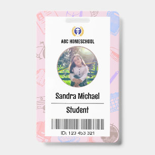 Pastel Homeschool Student ID Card with Photo & Bar Badge