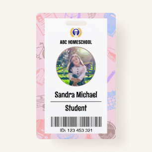 Pastel Homeschool Student ID Card with Photo & Bar Badge