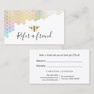pastel honeycomb faux gold foil bee referral card