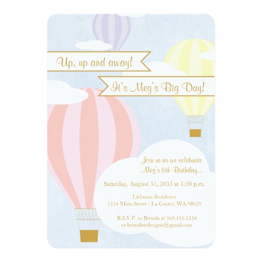 Pastel Hot Air Balloon Party Card