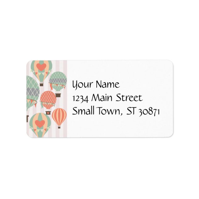 Pastel Hot Air Balloons Rising Pink Striped Sky Label (Front)