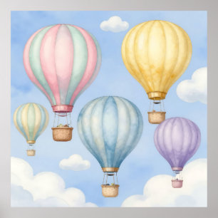 Pastel Hot Air Balloons Sky Poster