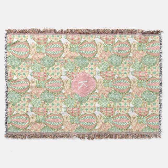 Pastel Hot Air Balloons with Monogram Throw Blanket (Front)
