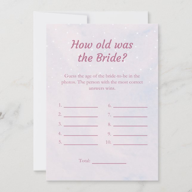 Pastel How old was the Bride Shower Game Card (Front)