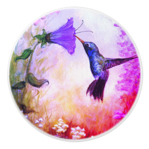 Pastel Hummingbird Ceramic Knob