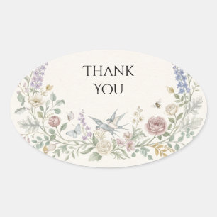 Pastel Hummingbird Floral Wedding Thank You Oval Sticker
