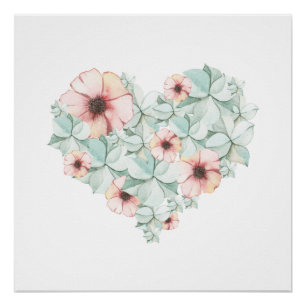Pastel Hydrangea Floral Heart Poster Imprimer