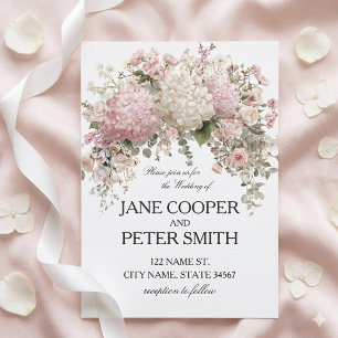 Pastel hydrangeas and roses Budget Wedding Invitation