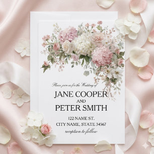 Pastel hydrangeas and roses Budget Wedding Invitation