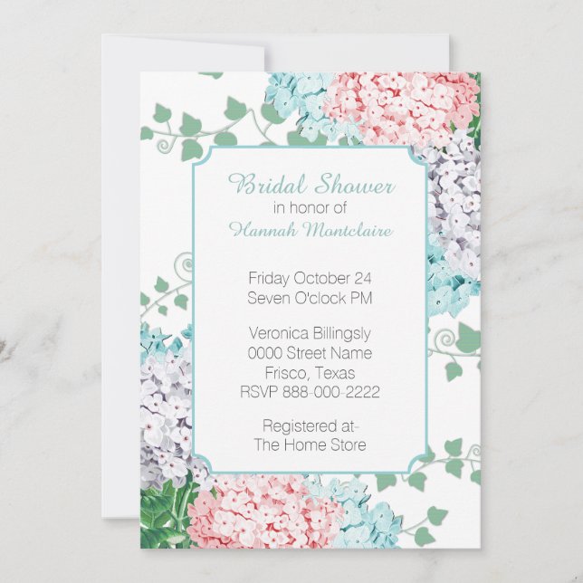 Pastel Hydrangeas Bridal Shower Invitation (Front)