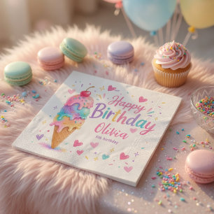 Pastel Ice Cream Birthday  Personalized  Napkin