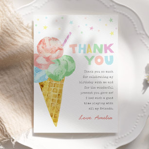 Pastel Ice Cream Birthday Thank You Card