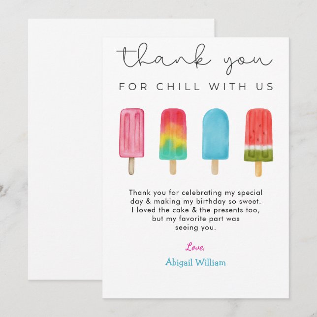 Pastel Ice Cream Birthday Thank You cards  (Front/Back)