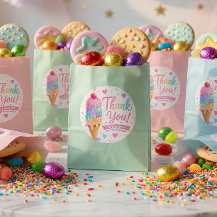 Pastel Ice Cream Birthday Thank You Classic Round Sticker