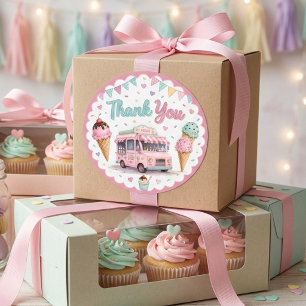 Pastel Ice Cream Birthday Thank You Classic Round Sticker