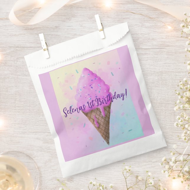 Pastel Ice cream Cone dripping Favour Bag (Clipped)