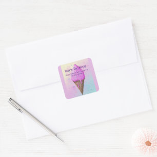 Pastel Ice cream Cone dripping Square Sticker