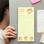 Pastel Ice Cream Cones Personalized Shopping List Magnetic Notepad<br><div class="desc">This pretty magnetic pad is designed for you to keep a handy shopping list on your fridge. It has a pastel yellow background, decorated with colourful bouquets of ice cream cones. The template is set up ready for you to add your name or custom text - the sample wording currently...</div>