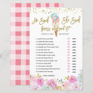 Pastel Ice Cream Floral He said She said Game Card