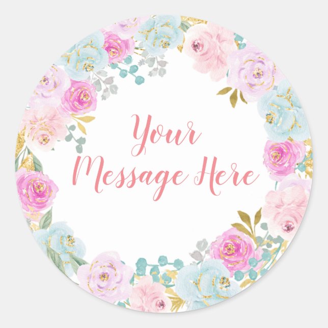 Pastel Ice Cream Floral Watercolor Message Sticker (Front)