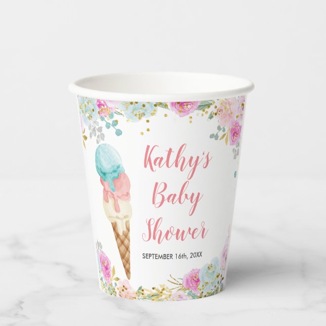 Pastel ice cream floral White Paper Cups (Front)
