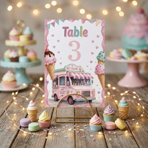 Pastel Ice Cream Truck Birthday Party Table Number