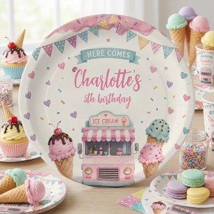 Pastel Ice Cream Truck Birthday Sweet Paper Plate