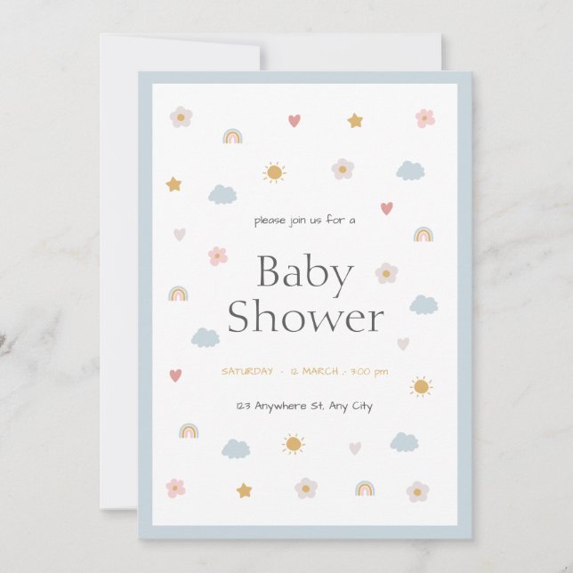 Pastel Illustrative Baby Shower Invitation (Front)